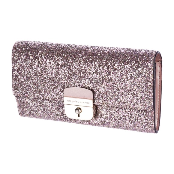 Kate Spade Rose Gold Sunset Lane Glitter Clutch Wallet - Picture 14 of 16